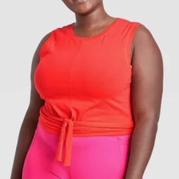 J.Dow Fitness Women XXL Red Orange Athletic Cropped Wrap Tank Top NWT - Picture 1 of 8